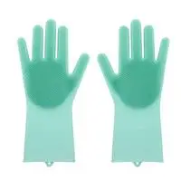 a pair of green Волшебная силиконовая щетка резиновые перчатки кисточка, запыление для ванной кухни уход за домашними животными перчатка для волос инструменты для чистки - Цвет: a pair of green