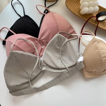 SP&CITY Korean Thread Colored Seamless Women's Bra Ice Silk Camisole With Chest Pad Breathable Bralette Triangle Cup Sexy Bras 1