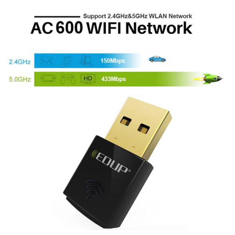 EDUP WiFi приемник 600 Мбит/с двухдиапазонный USB WiFi 5 ГГц адаптер USB Ethernet PC Сетевая карта Lan AC600 802.11ac беспроводной Wifi Donge