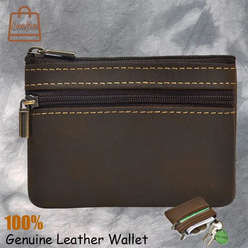 

Luufan Genuine Leather Men's Wallet Coin Purse Cards Coins Keys Crazy Horse Leather Cowskin Card Holder Wallet Mini Purse New