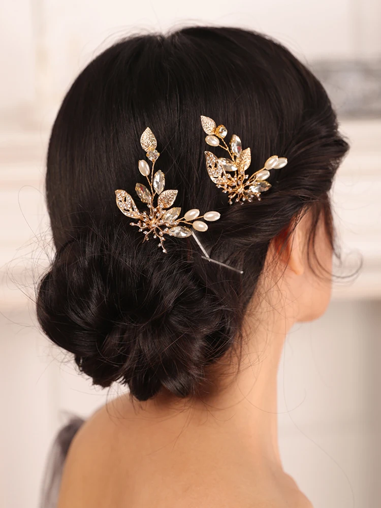 Vintage Gold Wedding hair accessories Birde to be Headpieces Flower  headdress 2PCS Women Headwear Hair Jewelry