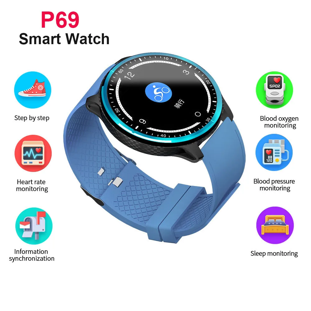P68 P69 Smart Watch Blood Pressure Heart Rate Monitor IP68 Waterproof Fitness Watch Women Men Smartwatch for IOS Android