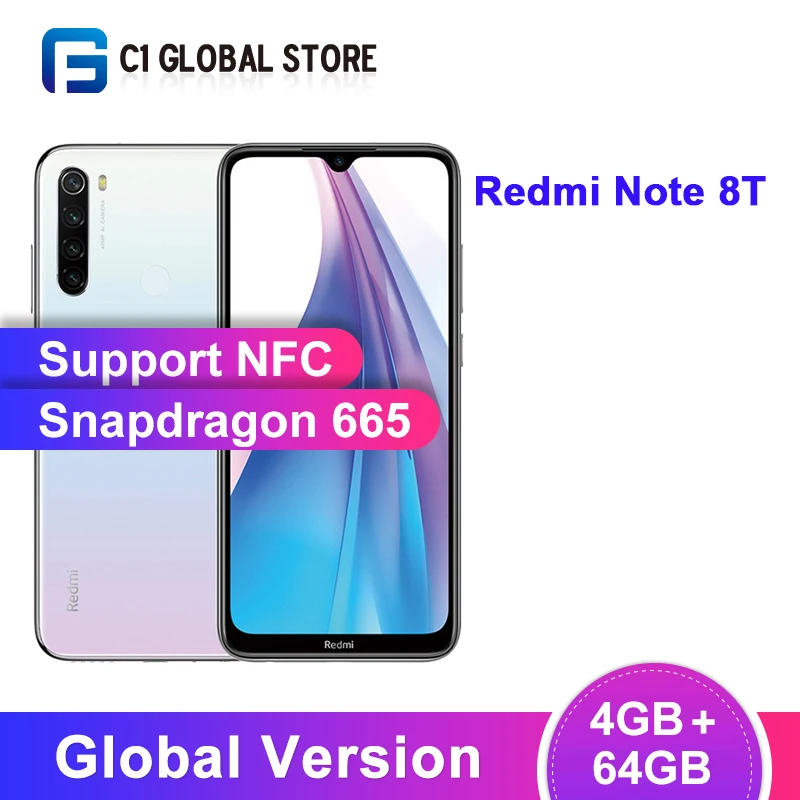Xiaomi Redmi Note 8 T глобальная версия 4 Гб ОЗУ 64 ПЗУ NFC смартфон 48мп четырехъядерный