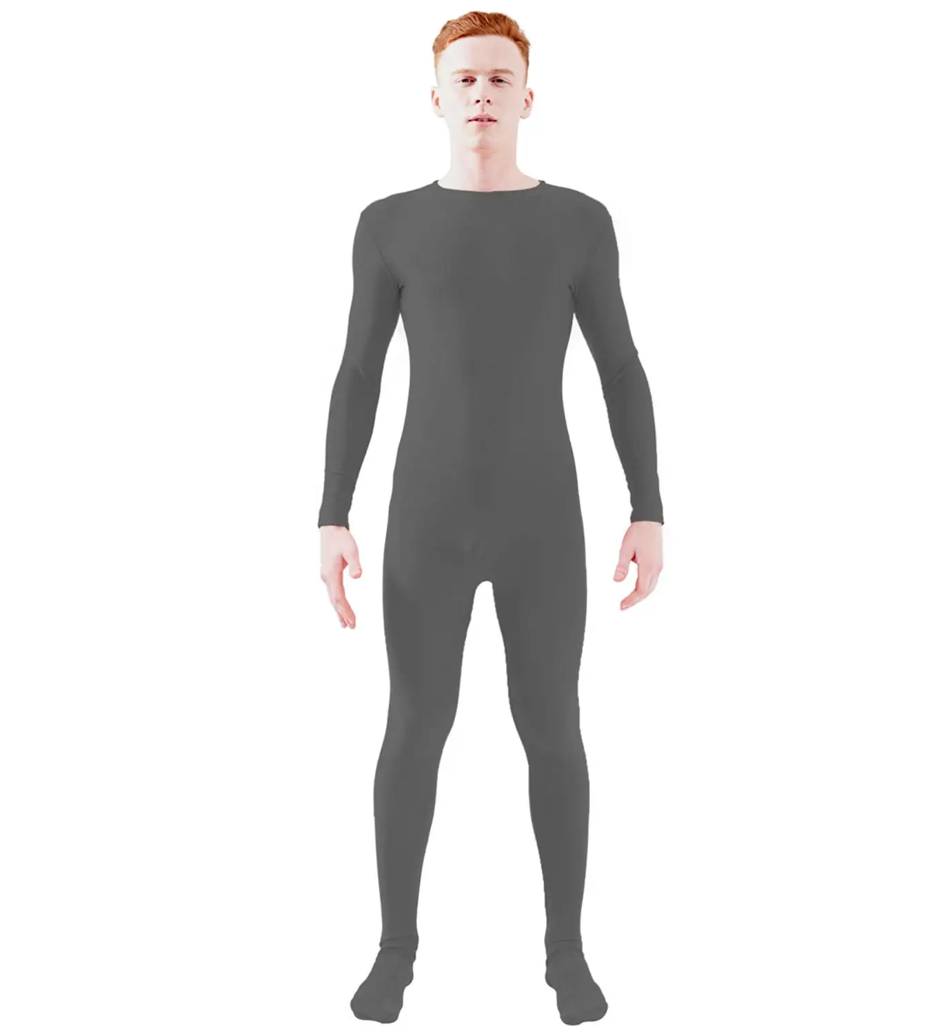 Ensnovo взрослый лайкра гимнастическое трико из спандекса полный костюм мужской черный облегающий костюм костюмы с длинным рукавом танец Йога Unitard - Цвет: Dark Gray