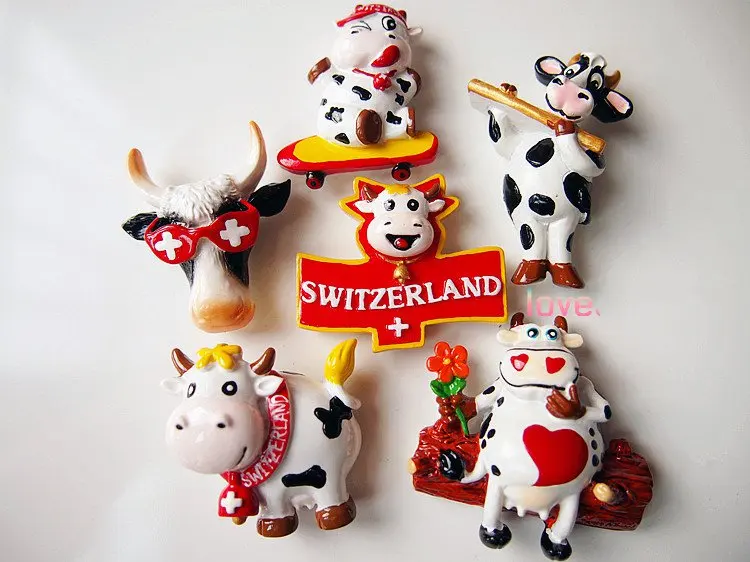 Сувенир для путешествий, туризма, милое животное, мультфильм, швейцарская корова, магнит на холодильник, смола, холодильник, паста, украшение для кухни, креативная наклейка