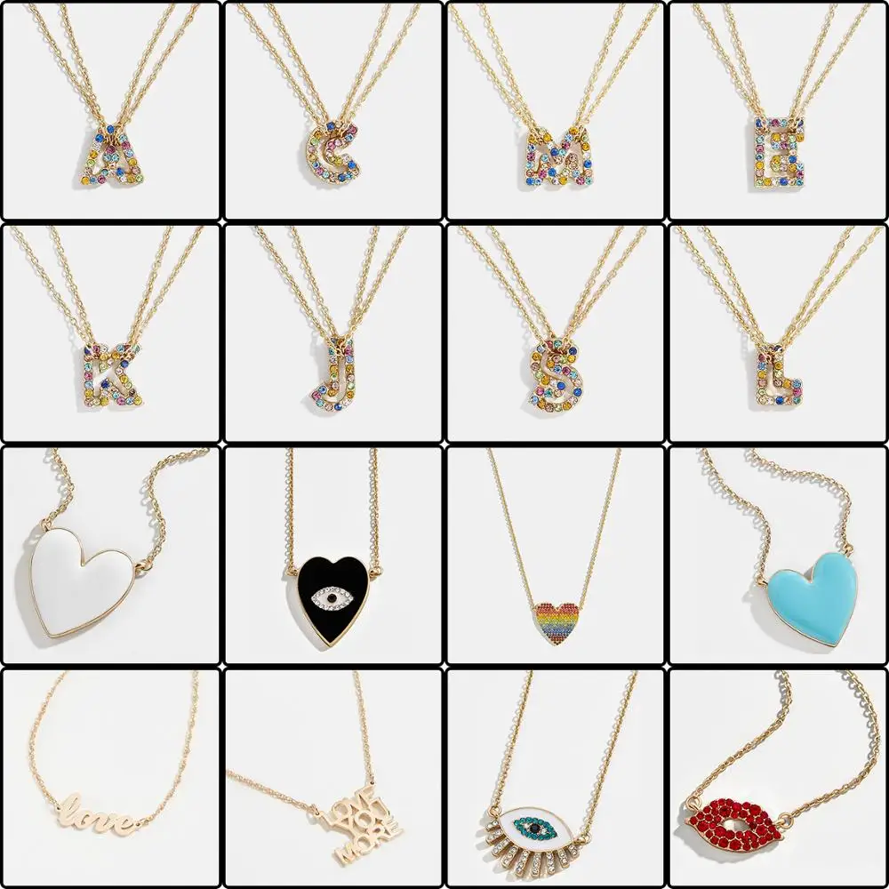Модные сексуальные красные губы глаза кулон сердце ожерелье для женщин Кристалл английская буква A C E J L M ожерелье в виде цепи, ювелирные изделия