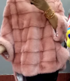 dark pink zipper Женская натуральная норка, пальто с мехом, полосатый кардиган на молнии, верхняя одежда - Цвет: dark pink zipper