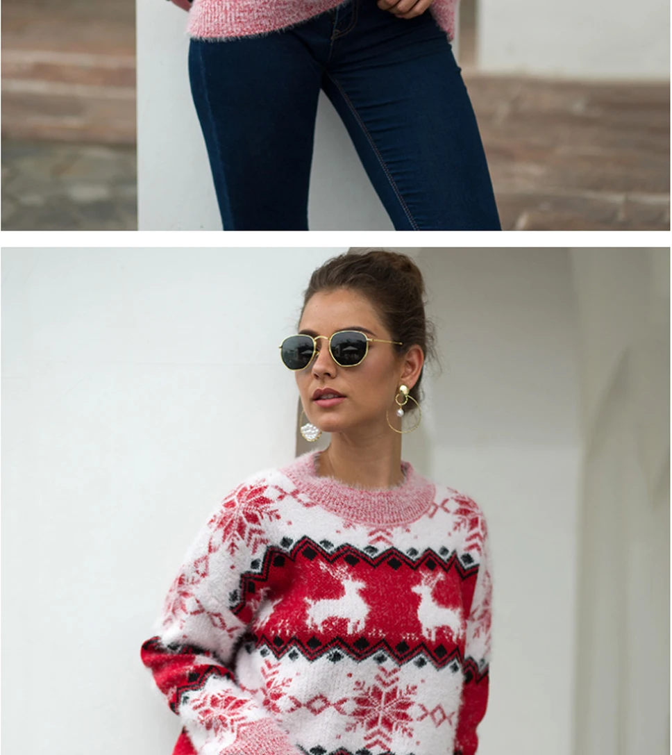 BEFORW Мода Рождество осень зима вязаный женский свитер пуловер с круглым вырезом Олень Снежинки узор свитера джемпер