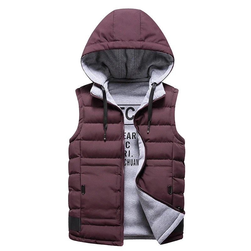 Fashion Men's Hooded Vests Autumn Warm Sleeveless Jackets Men Coats Solid Casual Vest Male Wear on Both Sides Waistcoats,9915 - Цвет: 9915 red