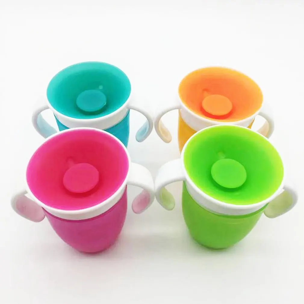 

360 Degrees Can Be Rotated Baby Learning Drinking Cup With Double Handle Flip lid Leakproof Magic Cup Infants Water Cups Bottle