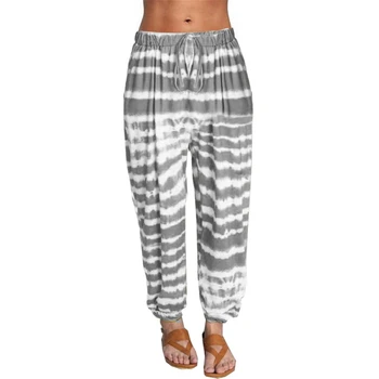 

Women tie dye printed High waist Drawstring Loose Sweatpants Dance Jogging Sports wear Bottoms Long Pants Trousers