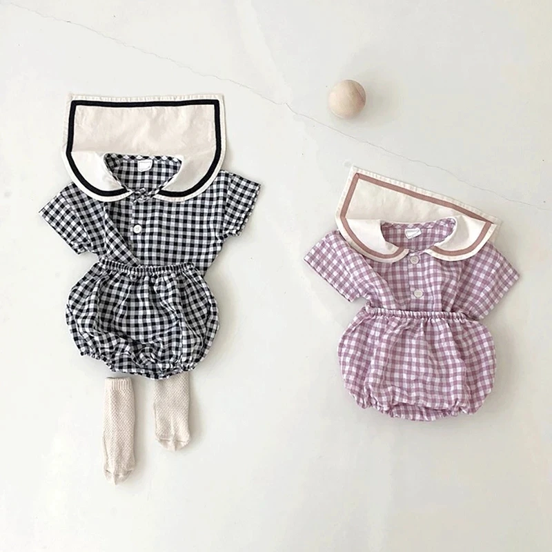 Cotton Baby Clothes Plaid Tees and Bloomer Sets