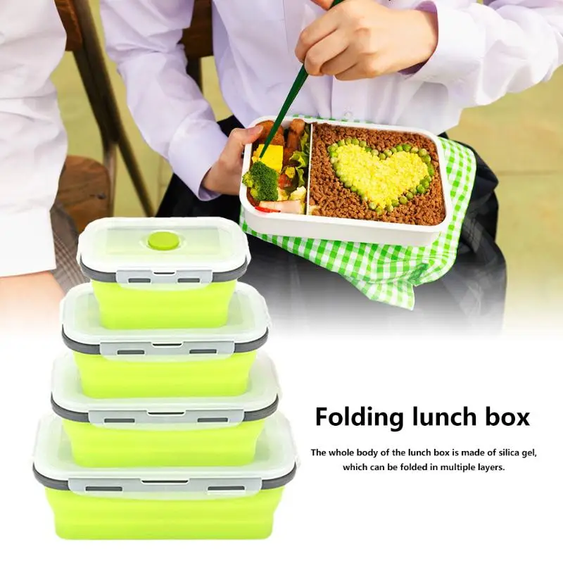 3 шт./4 шт. Bento Microwavable силиконовый Ланч-бокс контейнер для хранения еды складной портативный Пикник Кемпинг Открытый прямоугольник миска