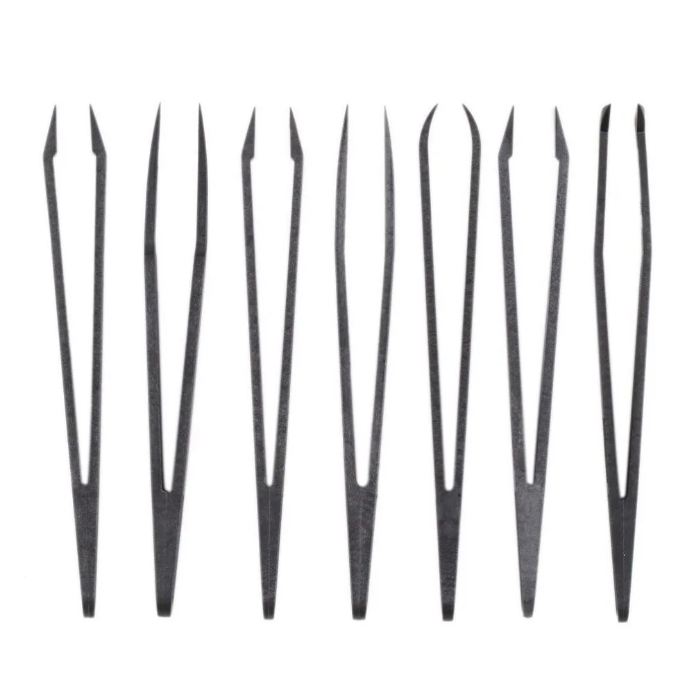 6Pcs/set Anti-static Conductive Tweezer Clip Carbon Fiber Tweezers Kit Plastic Antistatic Straight Curved  Hand Tools