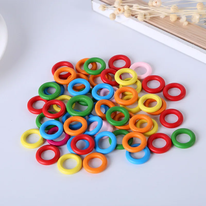 

200 Pcs Round Coloured Wooden Ring for Child Toy DIY Handmade Accessories Bag Accessories