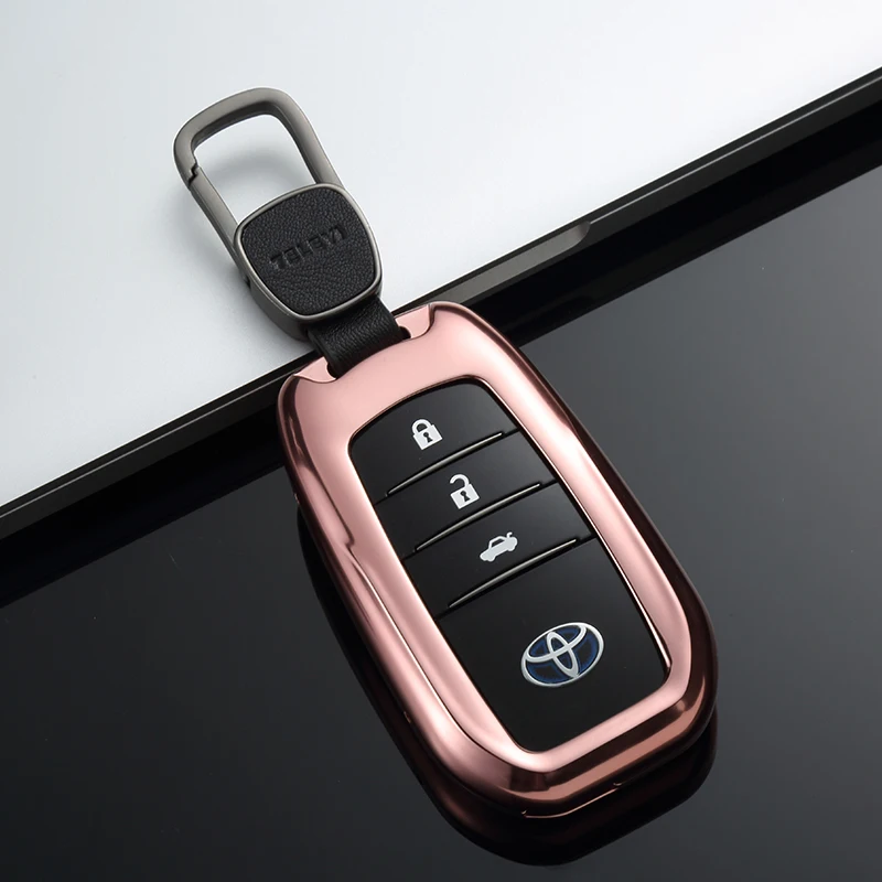 ShinManAluminium Alloy key Case For Car keychain key Cover key Shell For Toyota Camry Corolla land cruiser 86 crown RAV4 Prado - Название цвета: Rose Gold