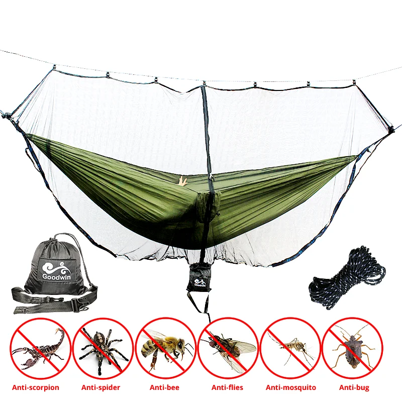 New Lightweight Hammock Bug Mosquito Net Easy Setup Outdoor Double Single Hammocks for 360 Degree Protection Dual Sided Zipper