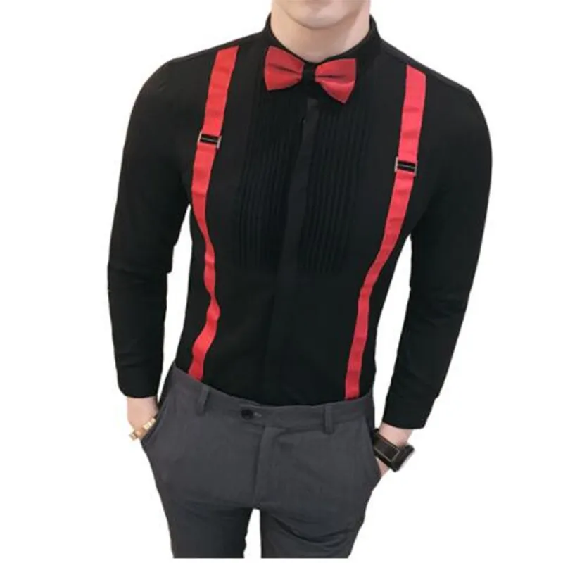 Галстук-бабочка, рубашка Мода г. Дизайнерские мужские рубашки Slim Fit черный, белый цвет Клубные вечерние платье для выступления на сцене Костюмы мужская одежда рубашка