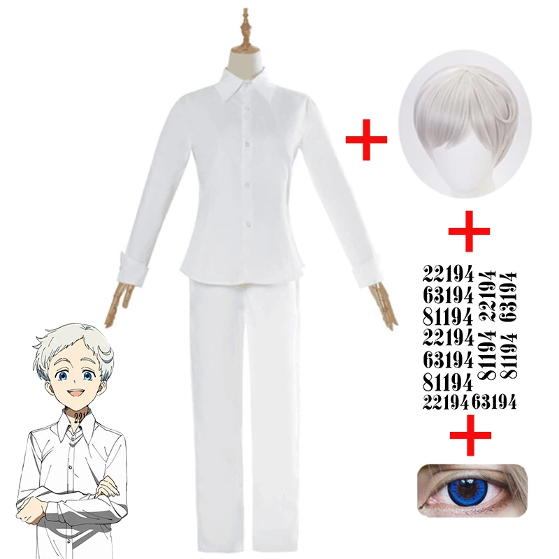 Cosplay&ware The Promised Neverland Cosplay Costume Emma Norman Ray Adult White Student Uniform Shirt Skirt Anime Wig Tattoo Stickers -Zentai shop online