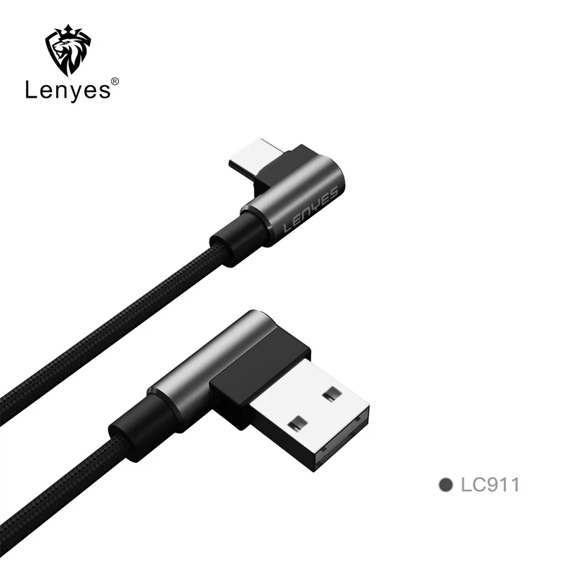 Lenyes l-образный USB кабель 90 градусов Реверсивный 2.4A 3 фута нейлоновый плетеный кабель передачи данных type C Lighting Micro LC911