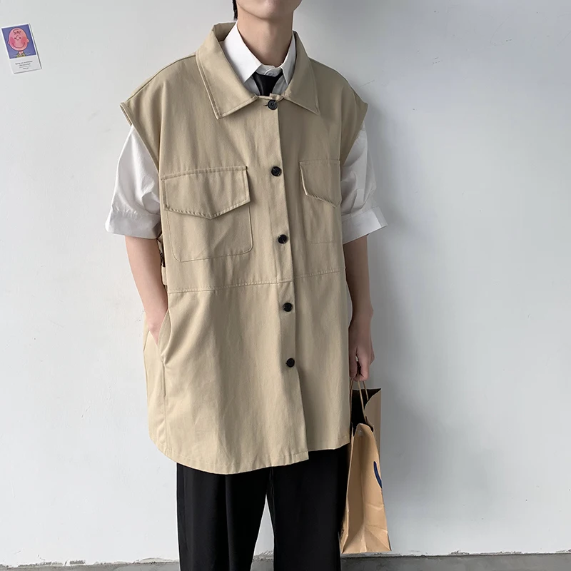 

Spring Cotton Vest Men's Fashion Solid Color Casual Vest Jacket Men Streetwear Wild Loose Large Size Vest Coat Mens S-2XL