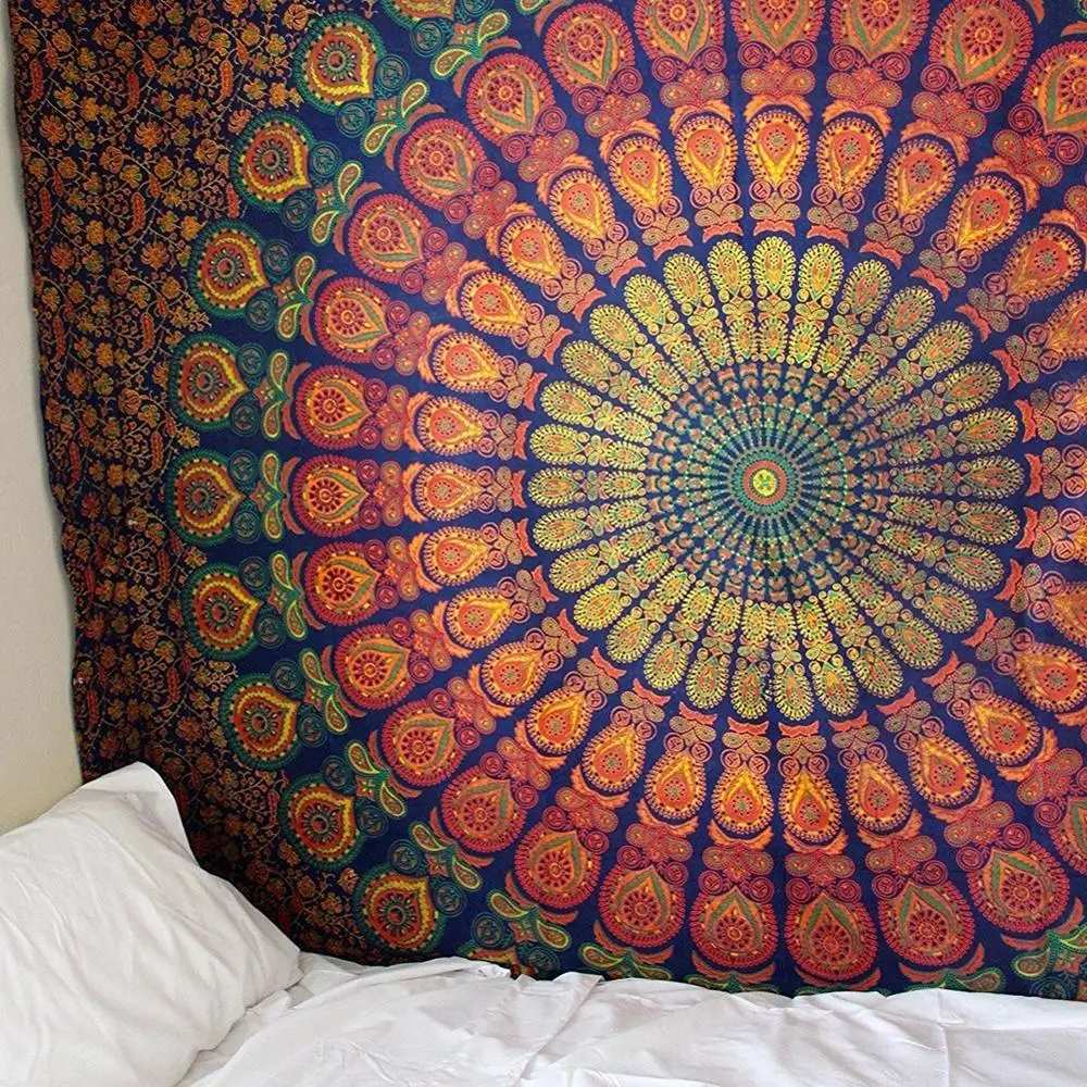Tapiz indio de Mandala grande de 200x150cm para colgar en la pared, alfombra de playa Bohemia, manta de poliéster, esterilla de Yoga, alfombra artística para dormitorio y hogar