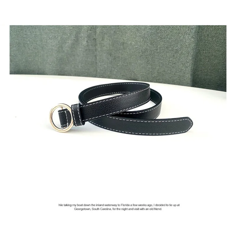 

2020 PU Thin Belt Woman Metal Round Button Punch Free Belt Student Decoration Jeans Trousers