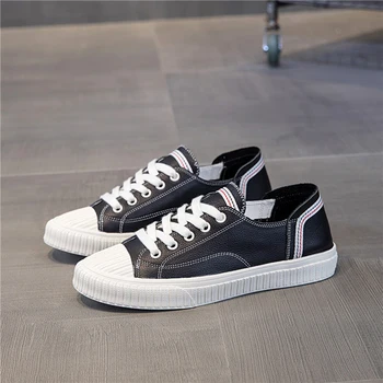 

Yiluan Autumn 2020 New Sneakers Casual Wild Genuine Leather White Shoes Woman Student Flat Shallow Mouth Single Shoes Women