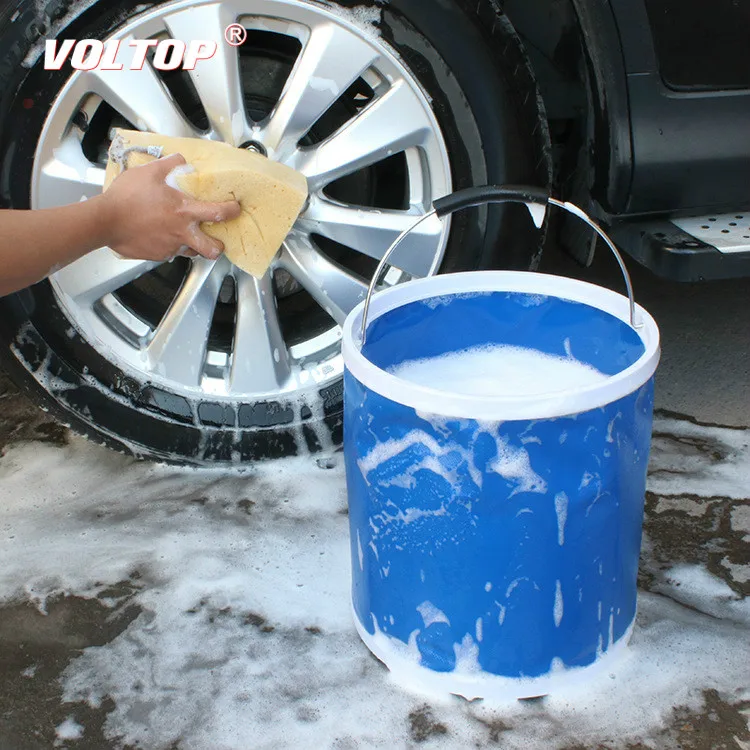 

20L Thickened Folding Canvas Bucket Sponges Cloths Brushes Fishing Cleaning Tool Car Washing Bucket with Zipper Bag