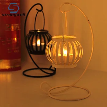 

Strongwell European Retro Metal Hollow Pumpkin Lantern Candle Holder Home Romantic Classical Wedding Decoration Candlestick