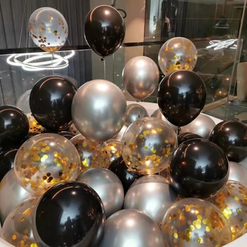

Freeship 100x 12 inch Latex balloons Black Silver Gold Confetti Mix Color for wedding baby shower birthday party decoration deco