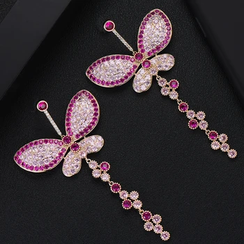

GODKI Jimbora Romantic Exquisite Butterfly Long Earrings For Women Noble CZ Shiny Fine Bridal Wedding Shiny Earrings Jewelry