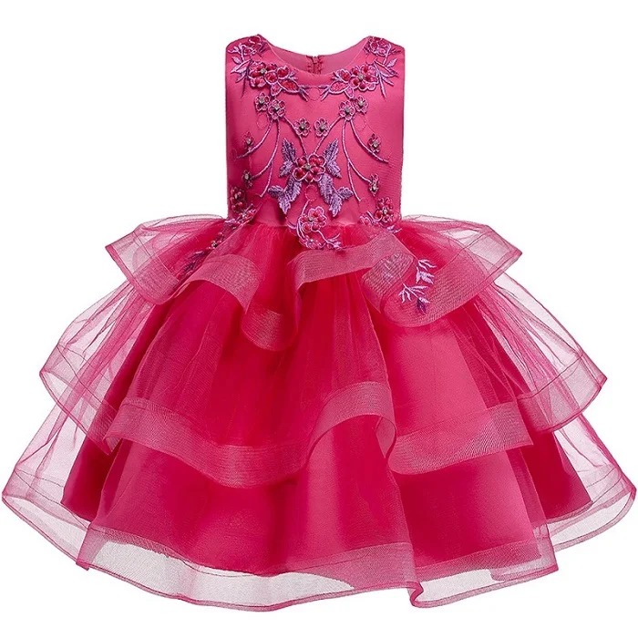 Летняя детская одежда без рукавов для девочек милое Сетчатое платье с круглым вырезом и бисером детское праздничное платье принцессы с вышивкой золотистой нитью - Цвет: rose Red