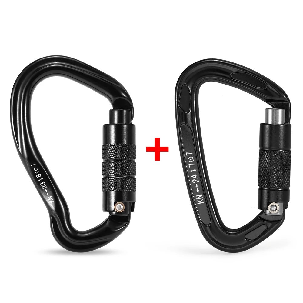 23KN Twist Gate Carabiner 24KN Auto Locking Carabiner Screw Gate D Shape Buckle Keychain Rappelling Hammock Locking Clip D-ring - Color: black Style 1