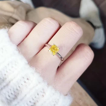 1.25CT Yellow High Carbon Diamond Silver Ring 100%-S925 Silver Wedding Party Fine Jewelry Wholesale 5