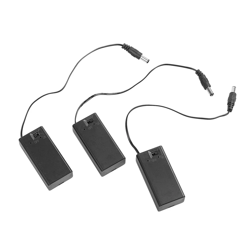 

3Pcs 9V Battery Holder Case DC 5.5mmx2.1mm Plug ON/OFF Switch w Cap