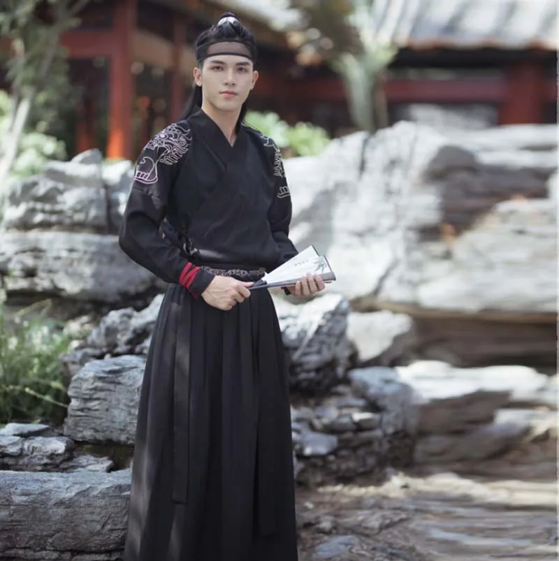 Мужской винтажный костюм Hanfu черного цвета в старинном китайском стиле