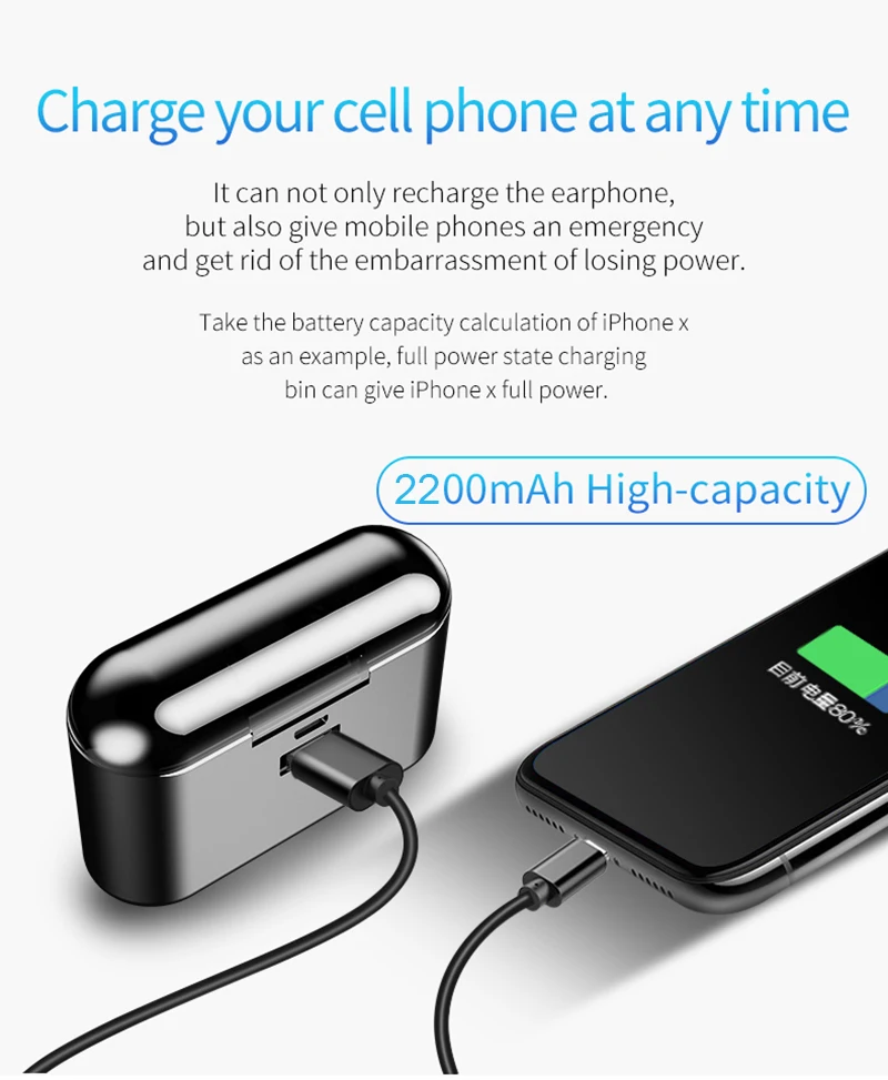 TWS X8 True Wireless Earbuds 5D Stereo 5 0 Bluetooth Earphones Mini IPX5 Waterproof Headfrees with 2200mAh Power Bank
