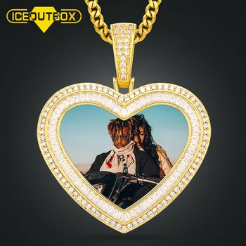 

ICEOUTBOX Personality Baguette Custom Made Photo Heart Pendant Necklace Iced Out Cubic Zirconia Pendant For Men Hip Hop Jewelry