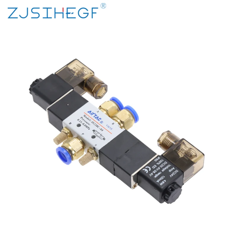 Пневматический электромагнитный клапан AC220V 4V230 08C 5 Way 3 позиции 1/4 "клапан DC12V DC24V
