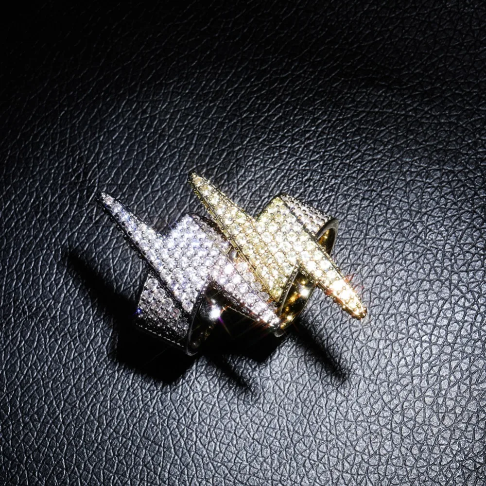 TOPGRILLZ Bling Lightning кольца Iced Out кубический циркон золото серебро Цвет Личность хип хоп ювелирные изделия для мужчин женщин