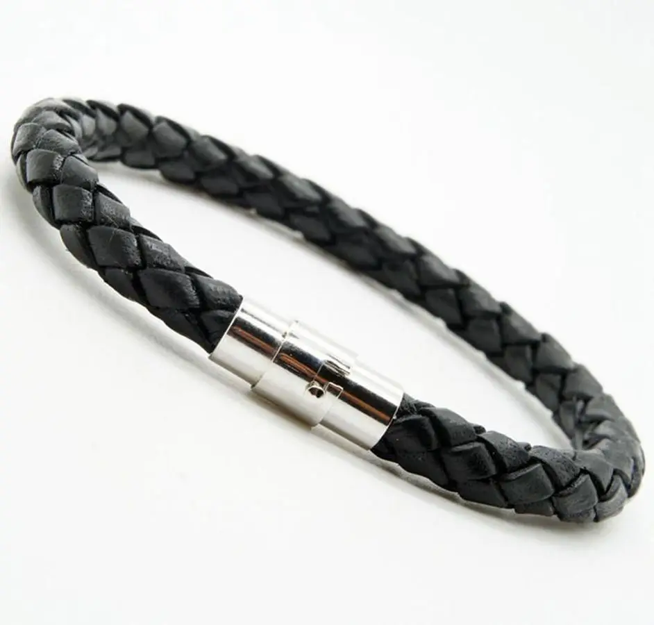 Bracelet Jewelry Men Women Leather Stainless Steel Button Bangle Wristbands