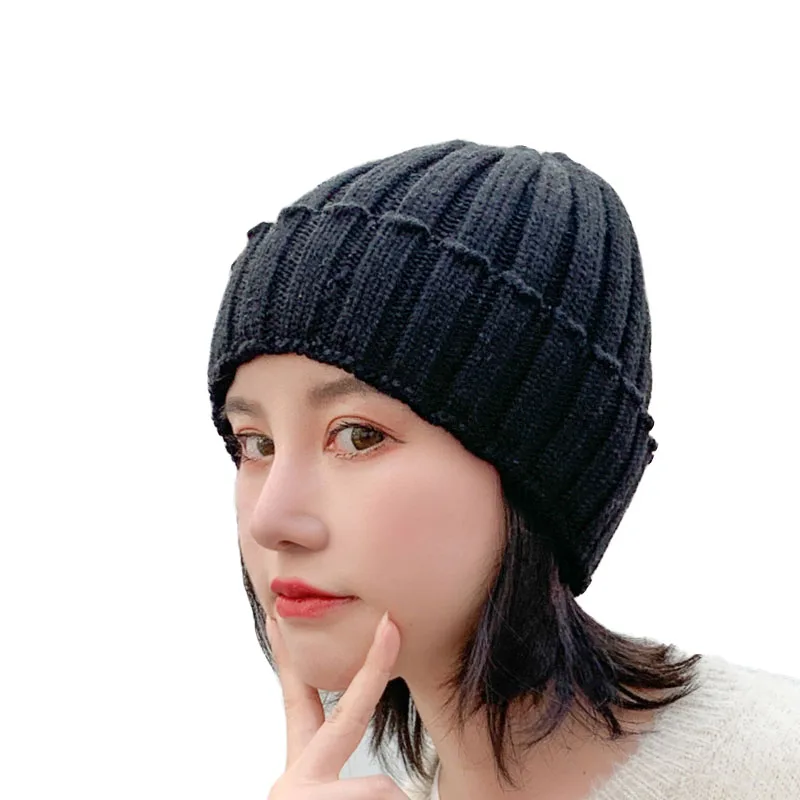 Skullies, одноцветная Зимняя шерстяная вязаная шапка, женская шапка Gorras, повседневная, утолщенная, теплая, женская, мягкая, Балаклава, шапка бини, лыжная