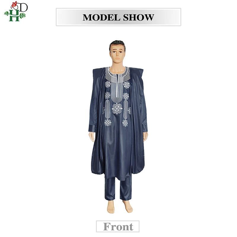 H&D African Suit For Men Robe Shirt Pants Set Long Sleeve Tops Embroidery Agbada Clothes Boubou Africain Homme Traditional Robes african dress style