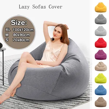 

Lazy Sofas NO Filler Linen Cloth Lounger Seat Cushion Chair Bean Bag Pouf Puff Couch Bedroom Living Room only