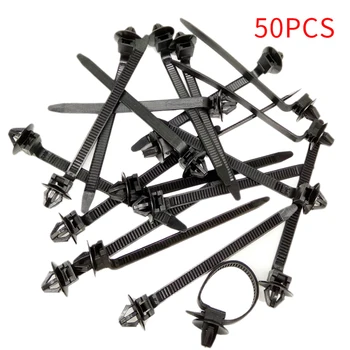 

50pcs Wrap Zip Tie Strap Binding Push Mount Clip Black Car Wire Retainer Self Locking Nylon Cable Fastening Clamps