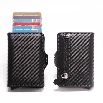 

Carbon Rfid Protection Men Leather Metal Aluminum Business Bank Card Case id Credit Card Holder Wallet CreditCard Cardholder