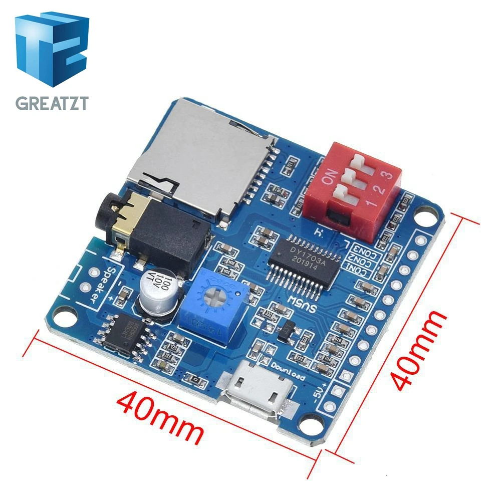 GREATZT для Arduino 5 Вт модуль усилителя воспроизведения голоса MP3 музыкальный плеер SD/TF карта интегрированная UART I/O триггер Класс D