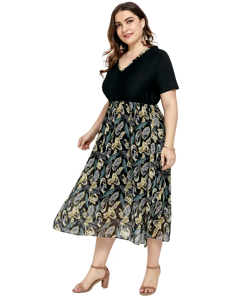 women dress high waist summer dress femme sexy v-neck plus size chiffon dress women long party dress elegant vestidos fw416