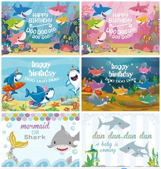 

Shark Baby Undersea Photography Background Child Baby Birthday Party Banner Studio Photocalls Customize Printed Photo Backdrop